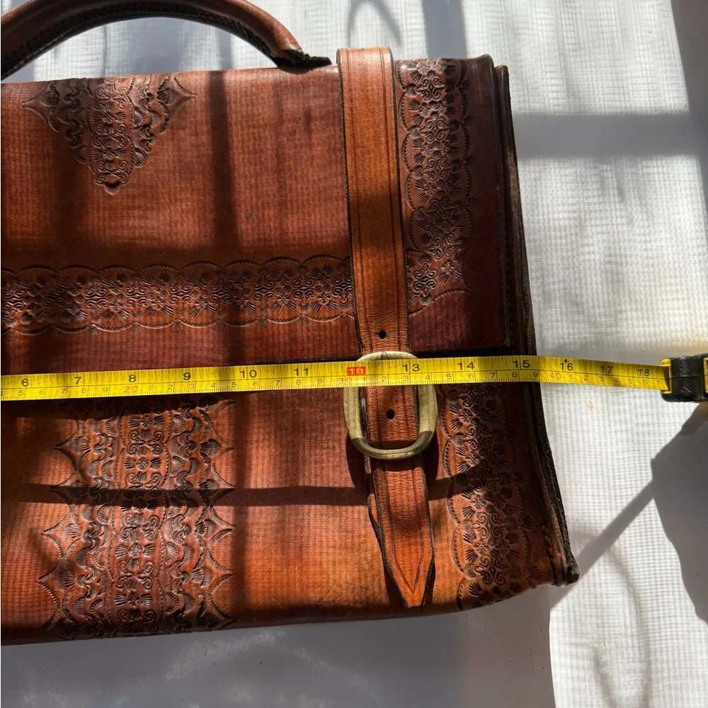 Vintage Western Floral Hand Tooled Leather Briefcase / Messenger Bag